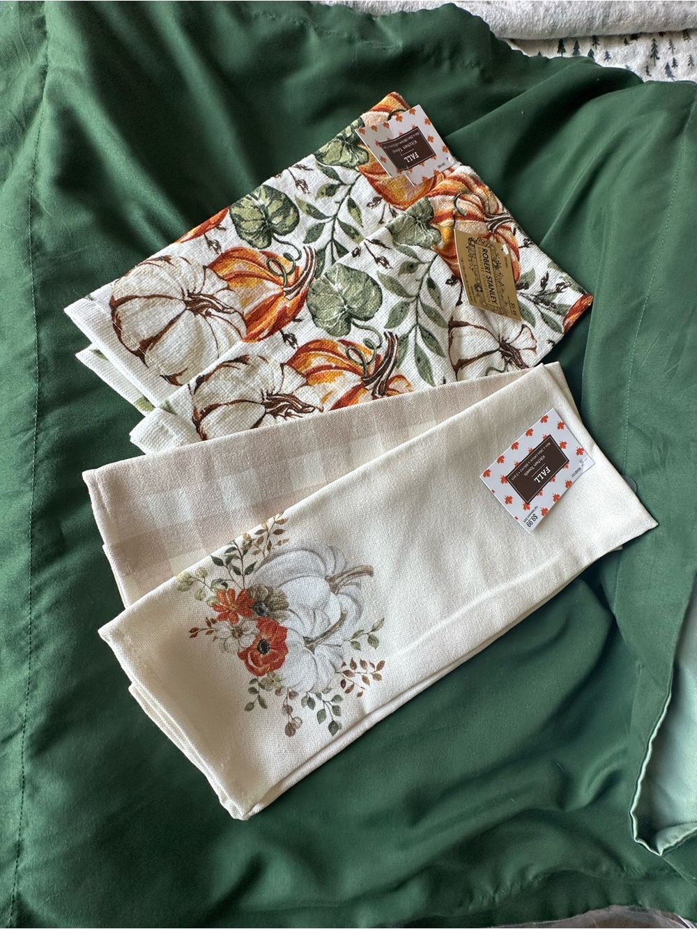 Hobby Lobby Autumn Pumpkin Kitchen Towels in Cream, Orange & Green